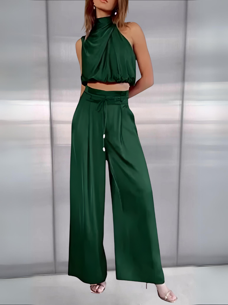 Variant image for Sportkleding Dames Set - Tweedelige Halter Crop Top en Hoge Taille Wijde Pantalon, Elegante en Comfortabele Outfit-21