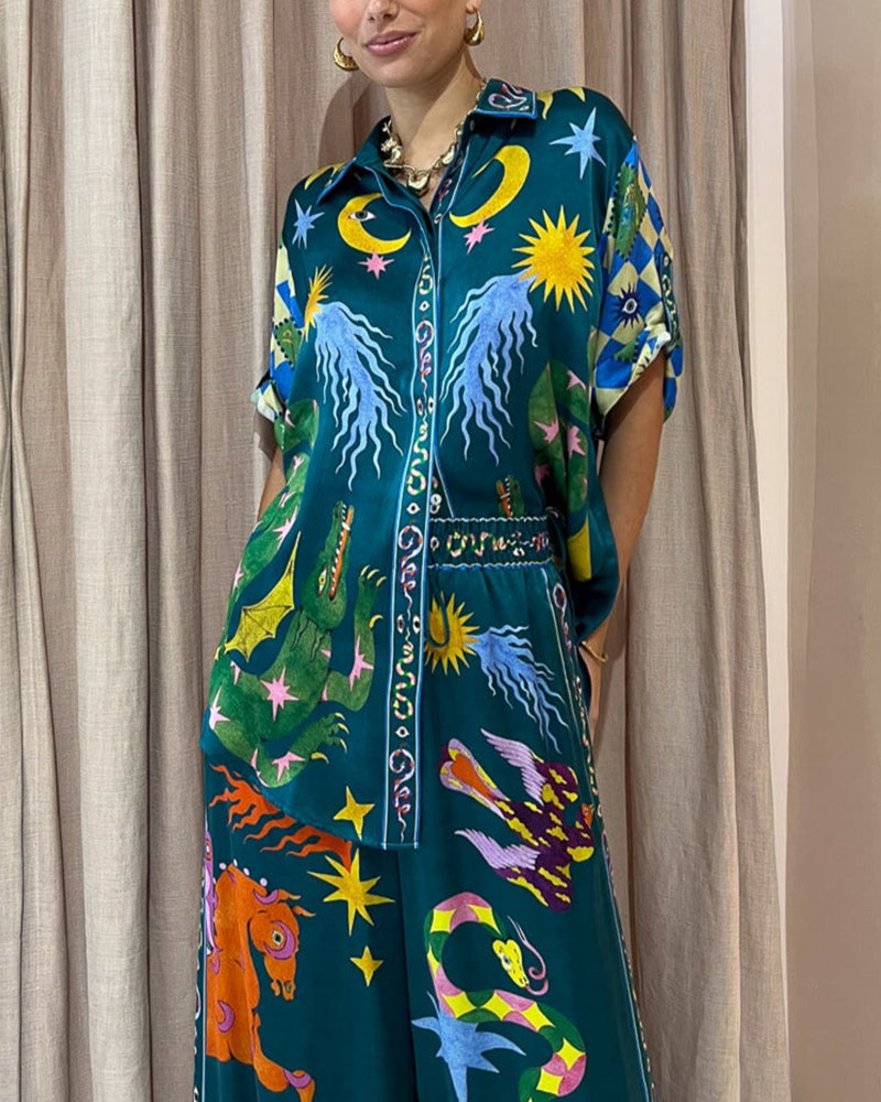 Nova – Zomer set met subtiele print en blouse top