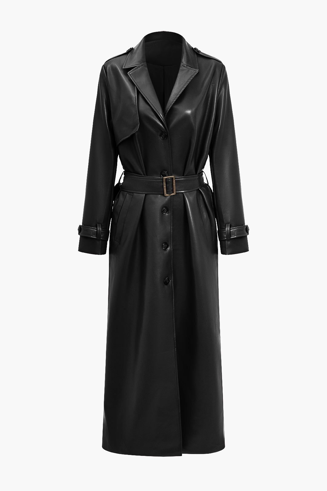 Crimson – faux leren trenchcoat in bordeaux met ceintuur en zakken