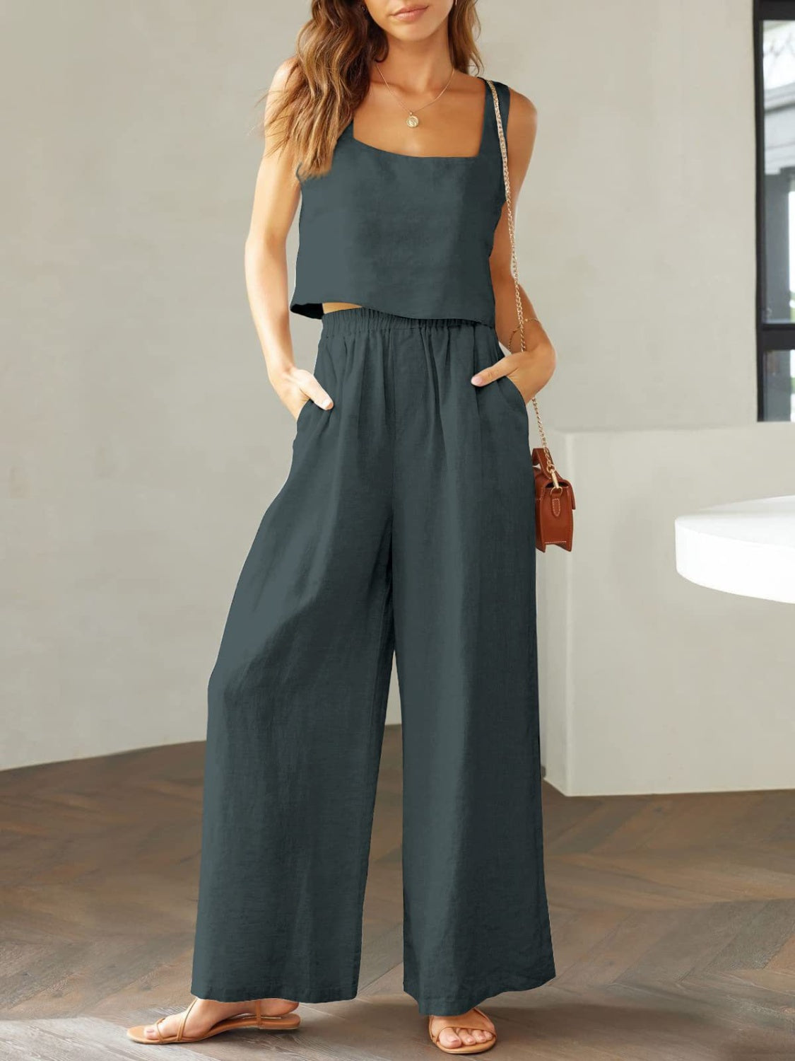 Katrien - luchtige wijde pantalon zomer set