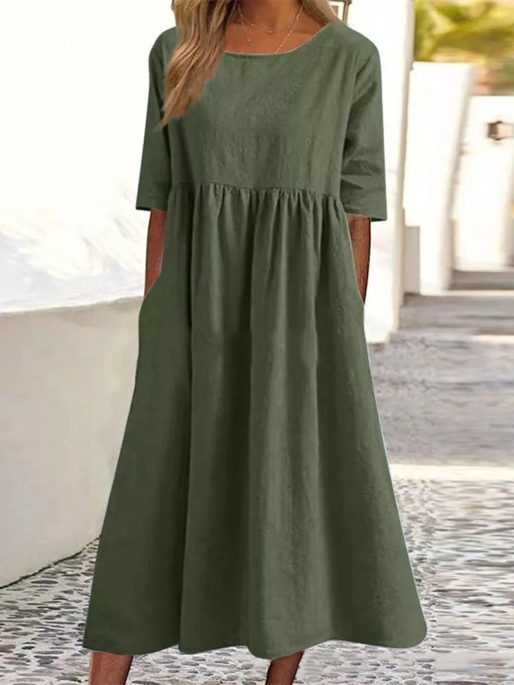 Urna – midi-jurk met halve mouwen en verfijnde taille