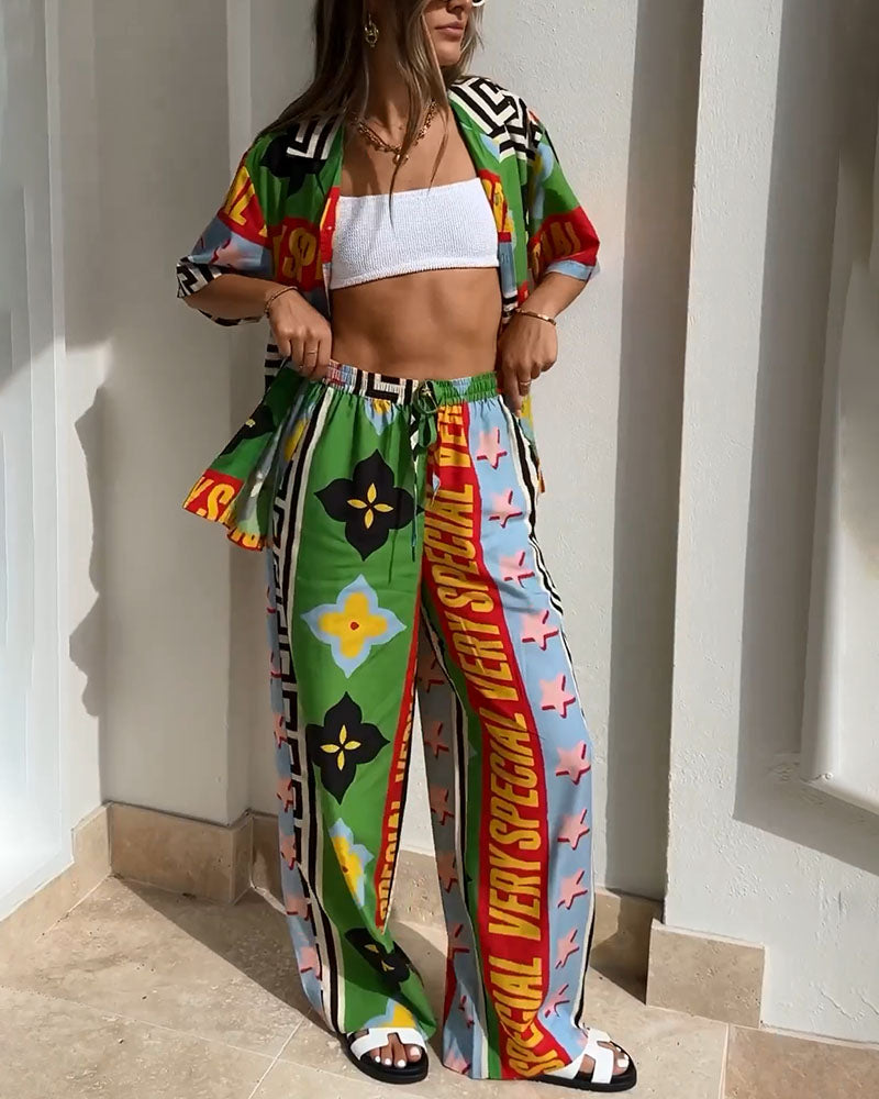 Yasmin – Luchtige Zomerset Met Grafische print En Wijde Broek
