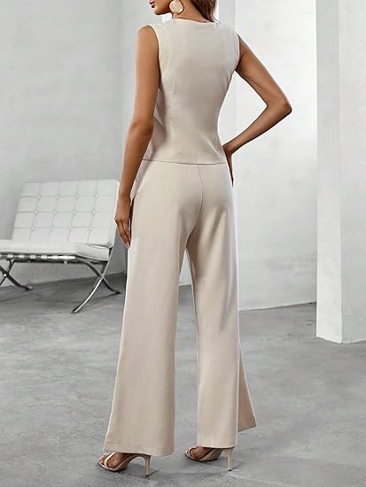 Nina - Satijnen Set met Wijde Broek En Getailleerde Top