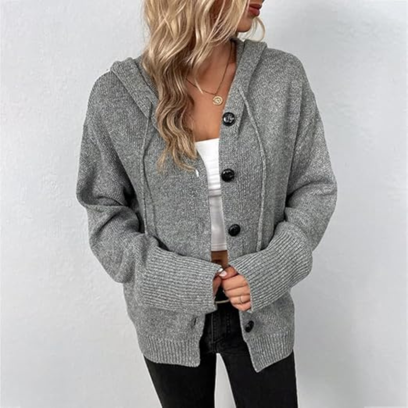 Julie – dik gebreid dames cardigan vest met knopen