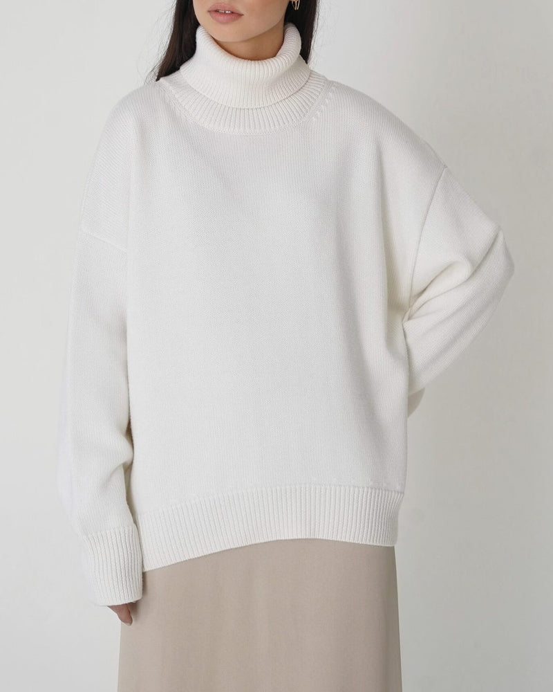 Femke – oversized cotton coltrui met lange mouwen en heuplengte