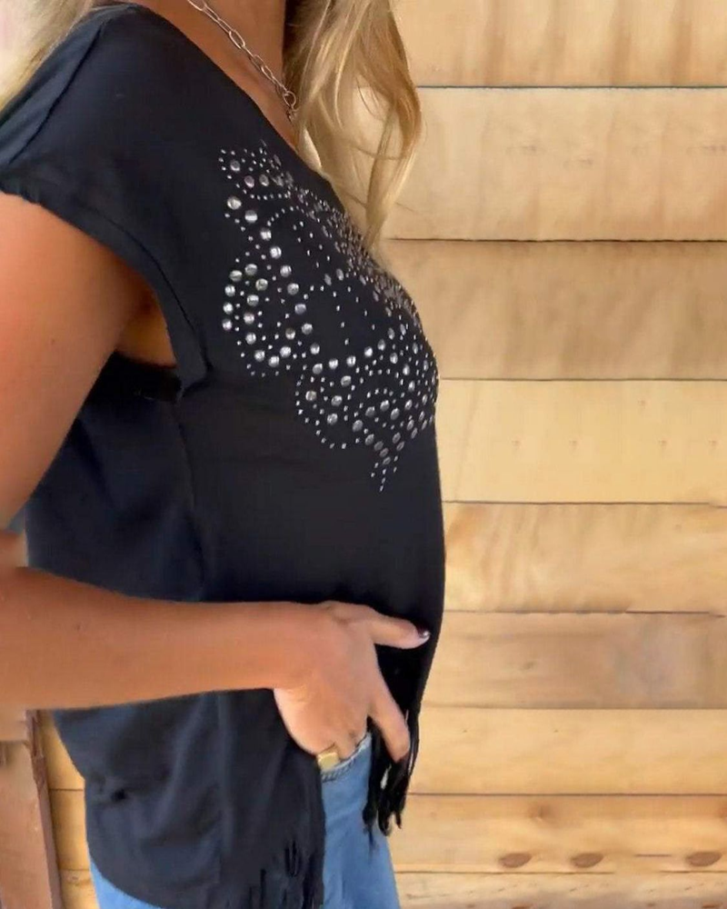 ana – Zacht Stretch T-shirt met Speelse Franjes