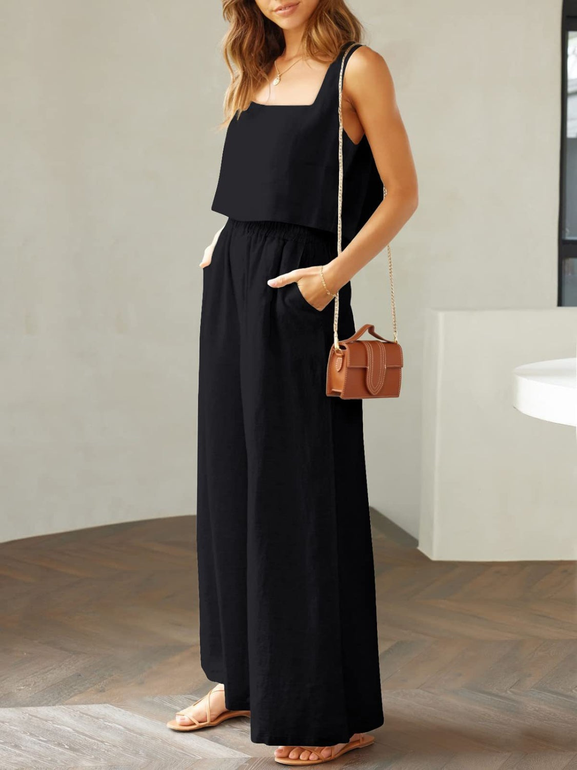 Katrien - luchtige wijde pantalon zomer set
