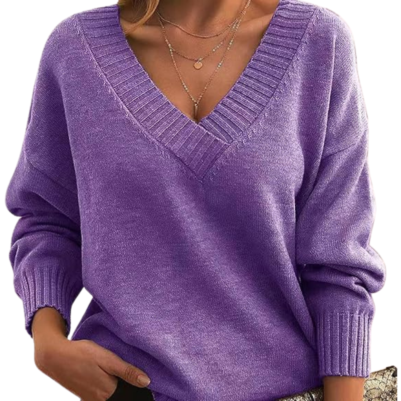Lena – chique V-hals trui met lange mouwen en effen design