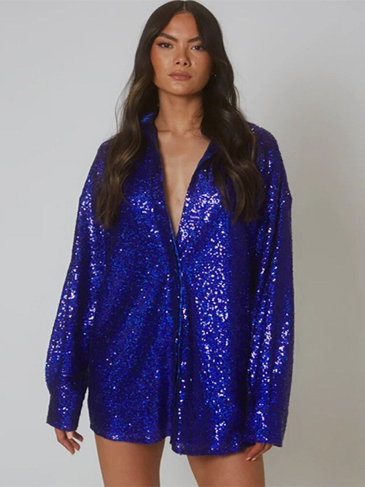 Sofie – Witte oversized blouse met zilveren glansdraad en ronde zoom
