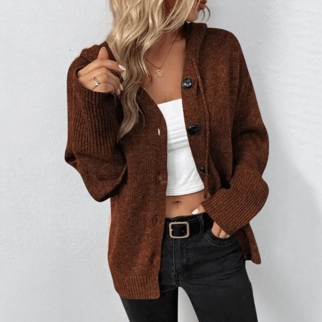 Julie – dik gebreid dames cardigan vest met knopen