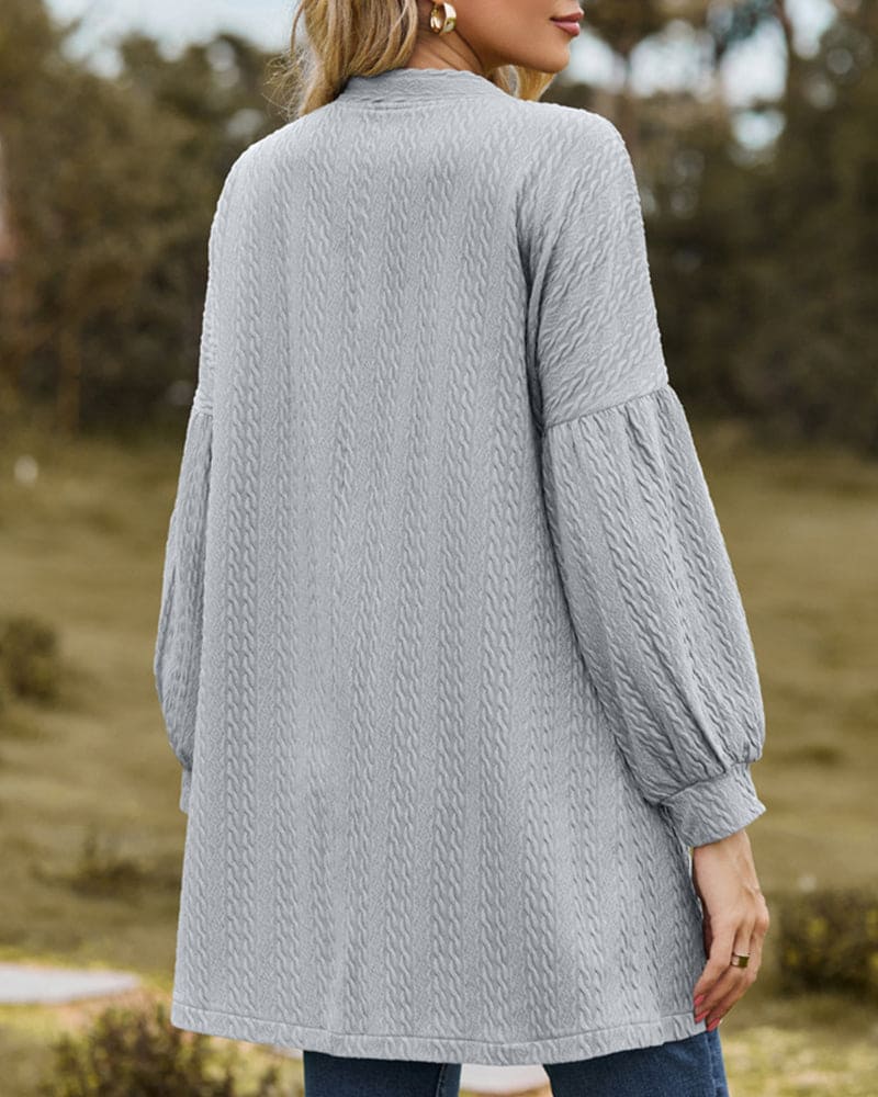 Linde – gebreide dames cardigan-vest met textuur en lanternmouwen
