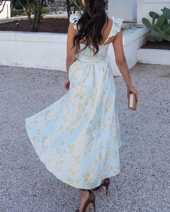 Jessica – Midi jurk met bloemenprint en fijne strikdetail