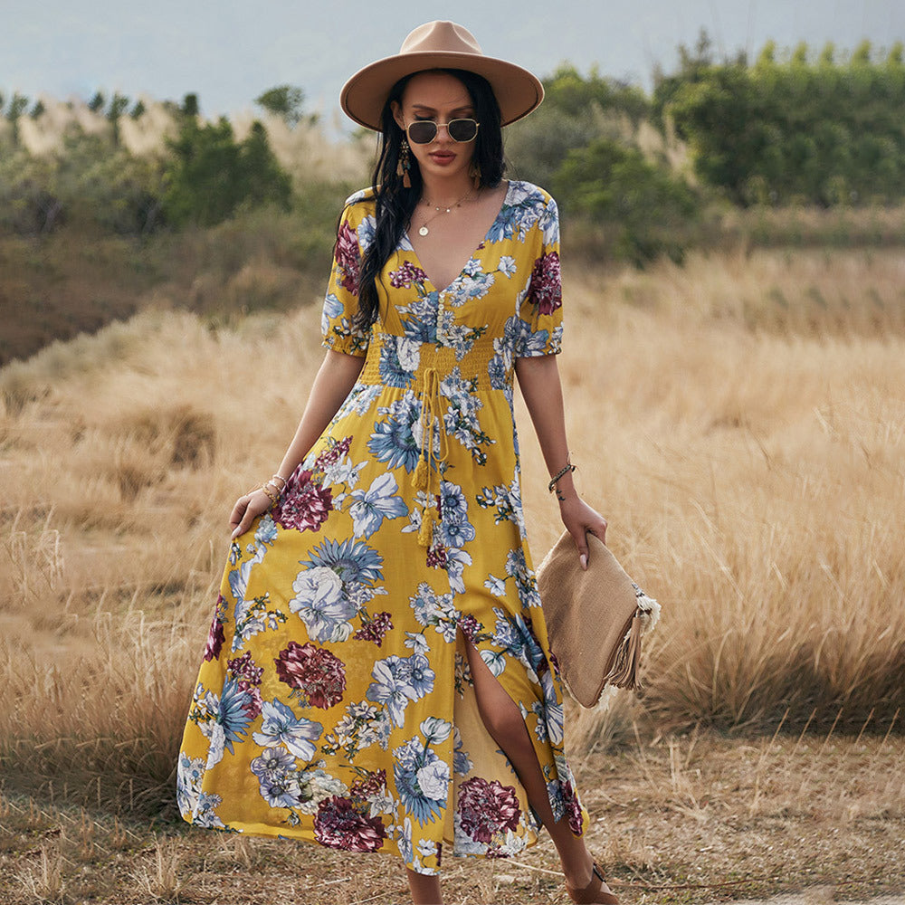 Rabia – Zomer maxi-jurk van linnen-katoenmix met ronde hals