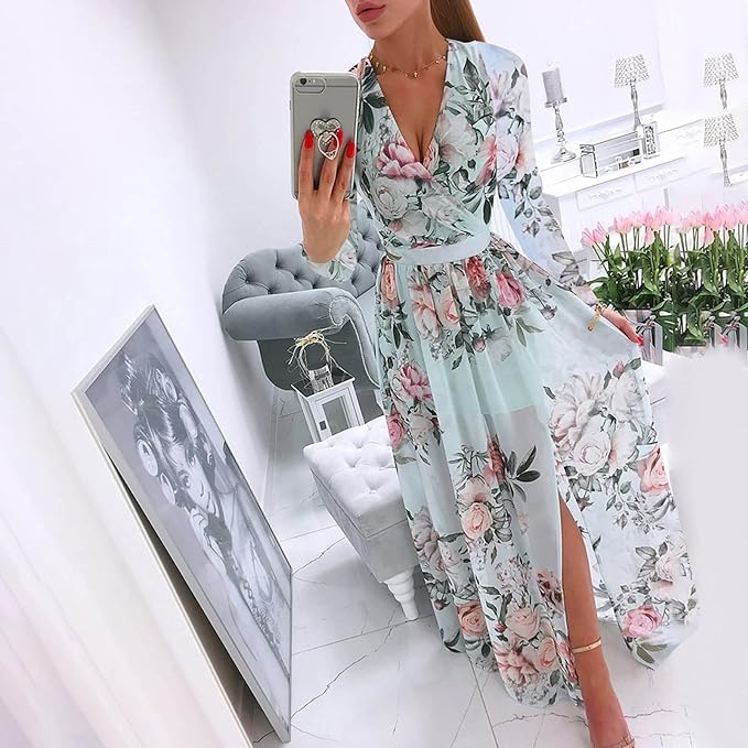 Lorraine – getailleerde Midi-jurk met bloemenprint en V-hals