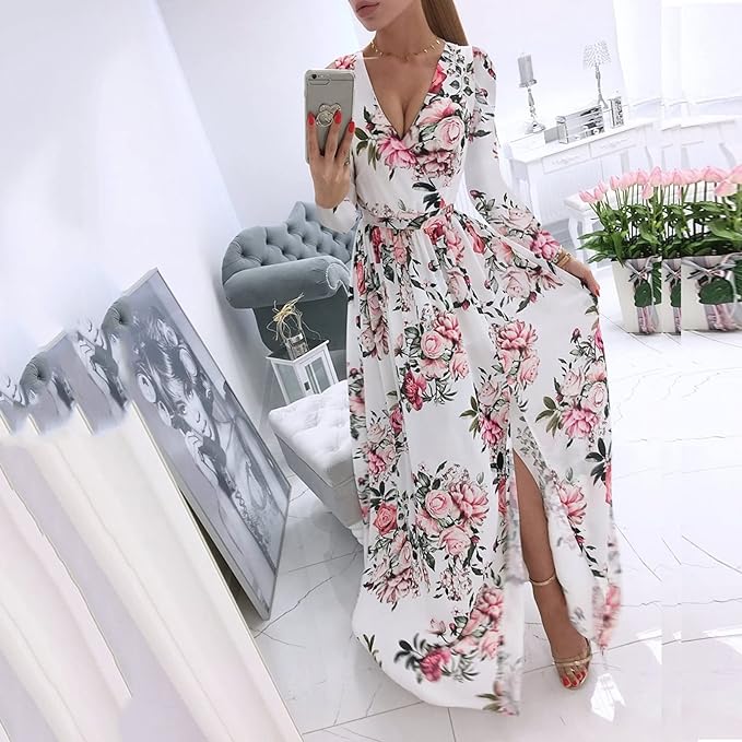 Lorraine – getailleerde Midi-jurk met bloemenprint en V-hals