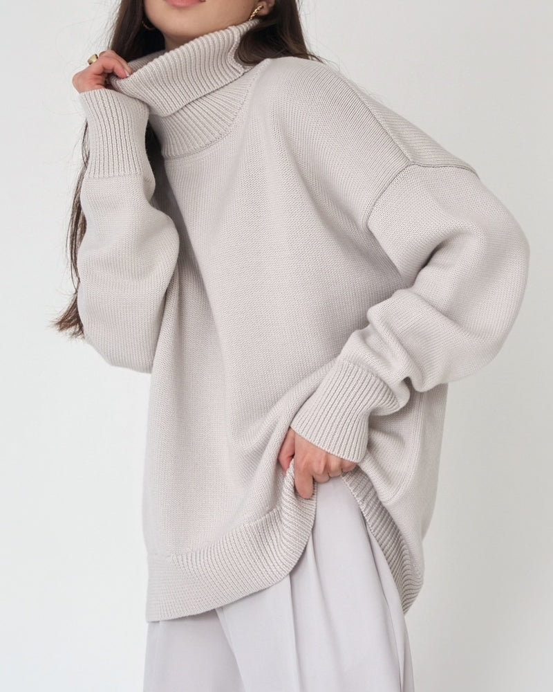 Femke – oversized cotton coltrui met lange mouwen en heuplengte
