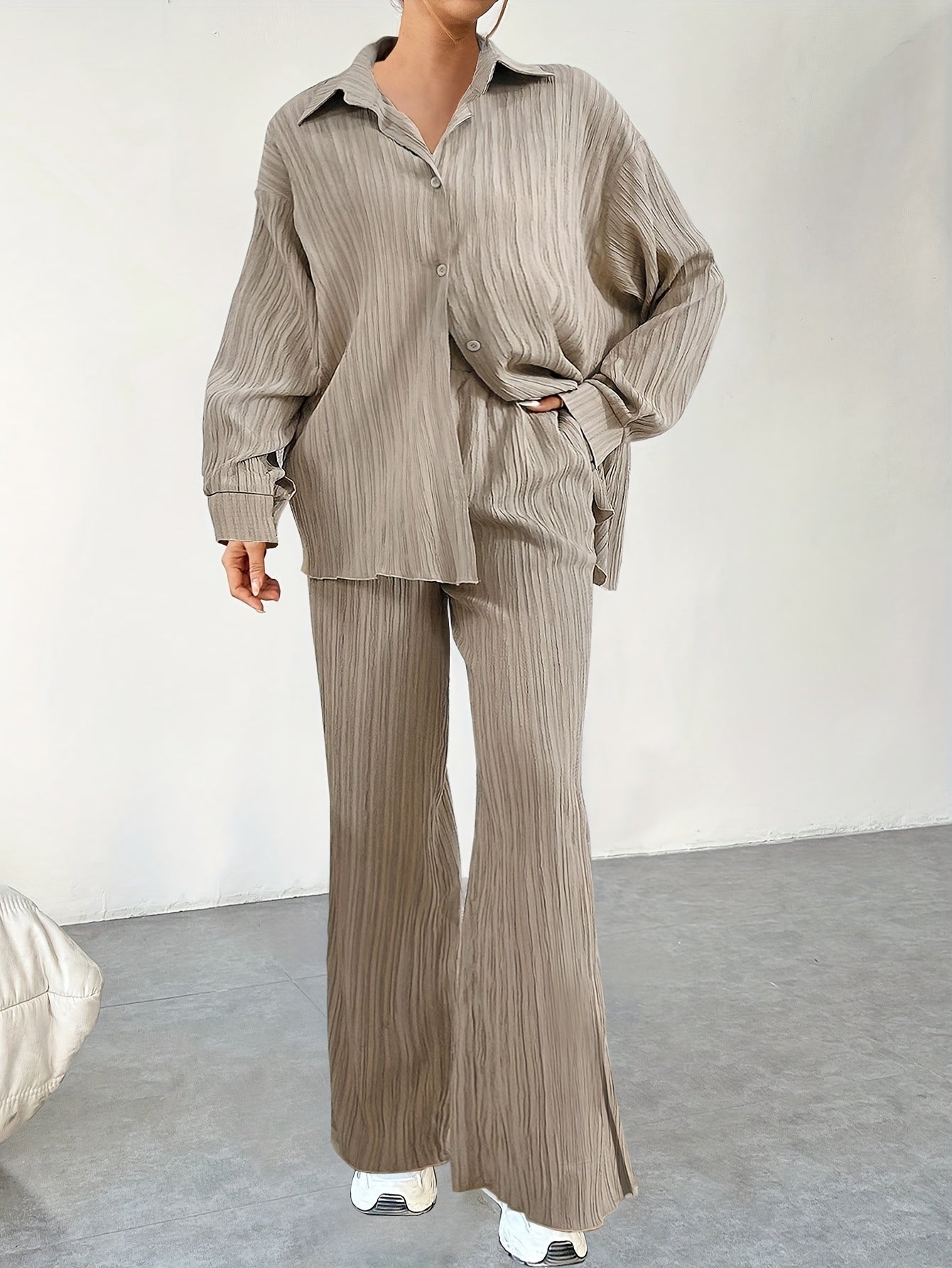 Isabella - Oversized Linnen Zomer Blouse Set Met Wijde Broek