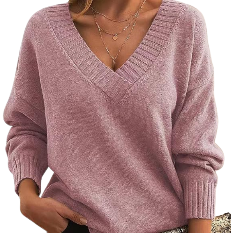 Lena – chique V-hals trui met lange mouwen en effen design