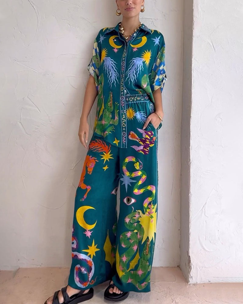 Nova – Zomer set met subtiele print en blouse top