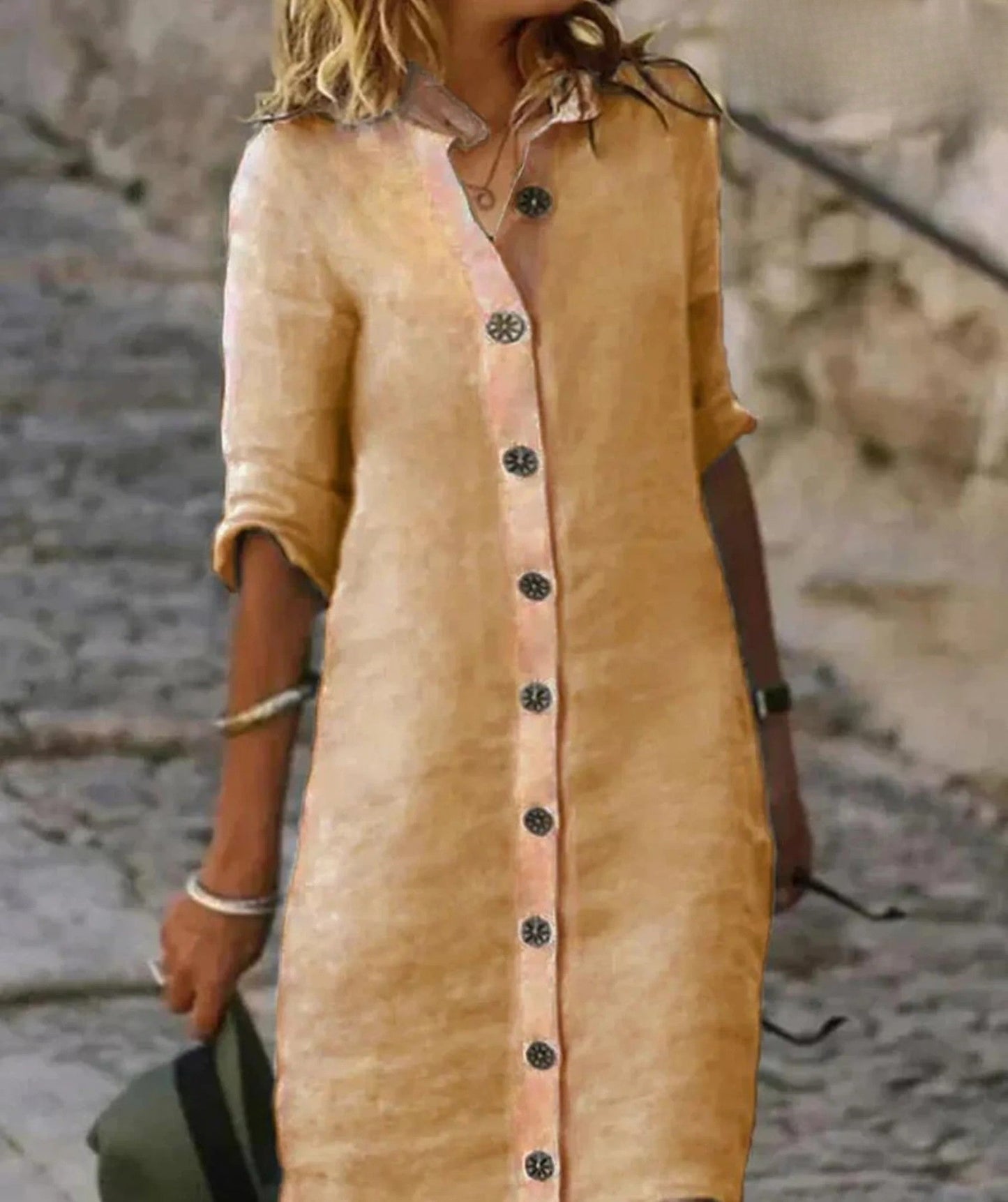 Lena – Witte button-down jurk van katoen-linnen blend met tailleceintuur