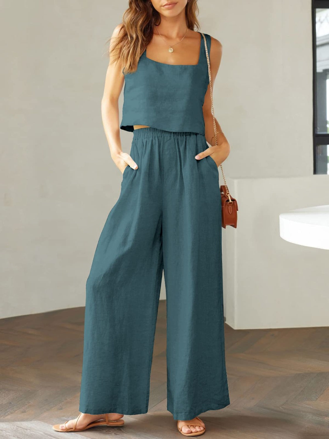 Katrien - luchtige wijde pantalon zomer set