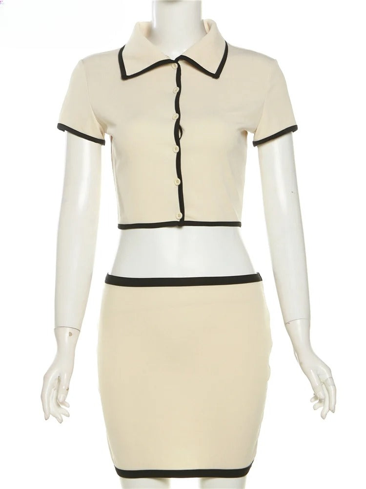 Yara - Zomerse Tweedelige Set Met Cropped Polotop & Flatterende Minirok