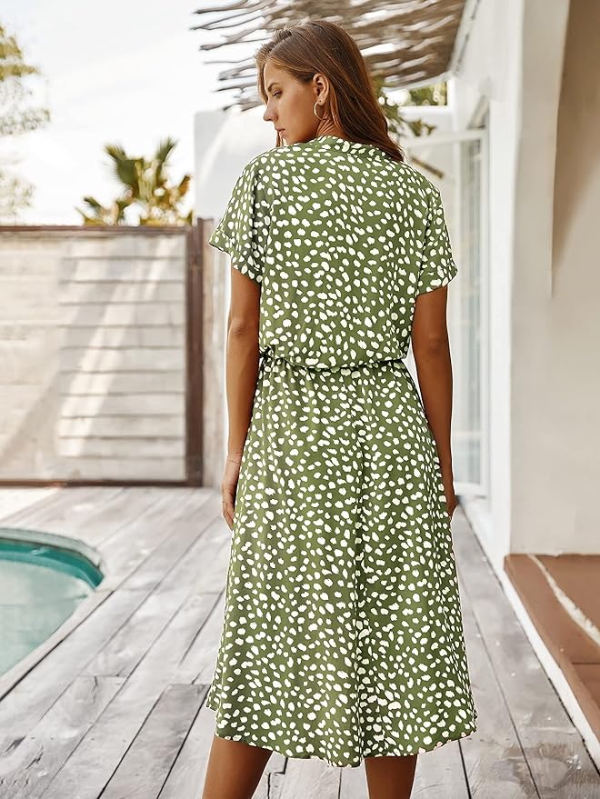 Elena – Getailleerde Katoenen Midi Zomer Jurk Met Stippen Print