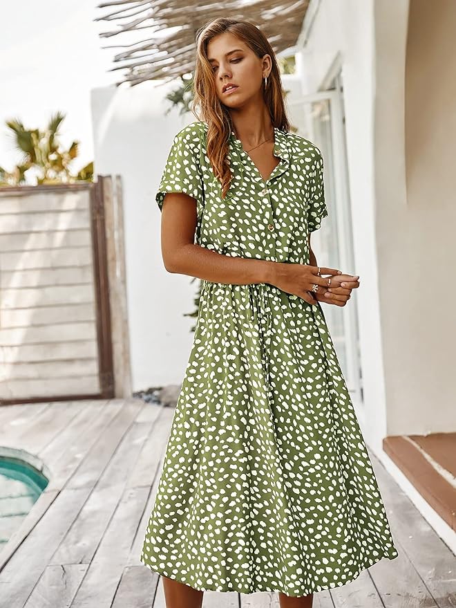Elena – Getailleerde Katoenen Midi Zomer Jurk Met Stippen Print