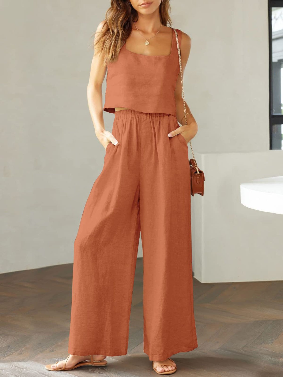 Katrien - luchtige wijde pantalon zomer set