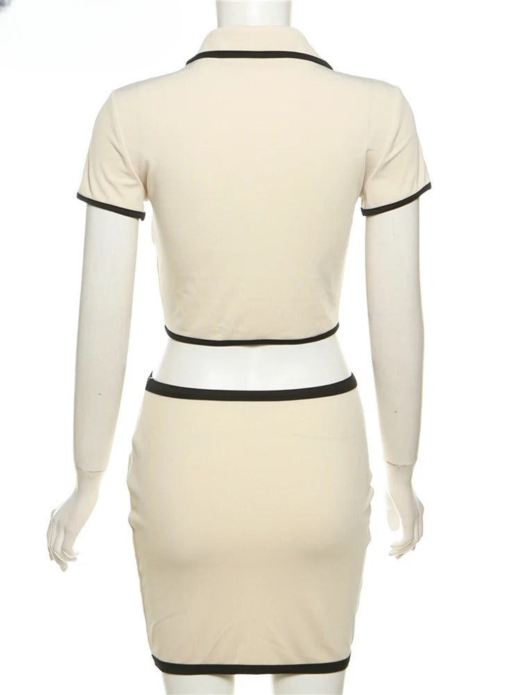 Yara - Zomerse Tweedelige Set Met Cropped Polotop & Flatterende Minirok