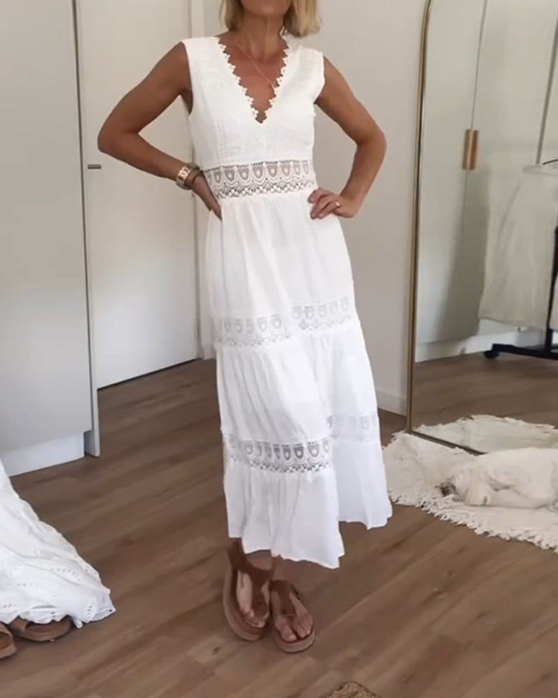 Elena - Getailleerde maxi V-Hals Jurk