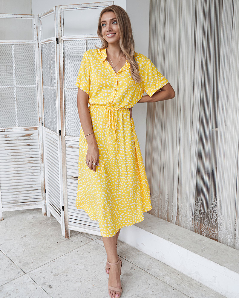 Elena – Getailleerde Katoenen Midi Zomer Jurk Met Stippen Print