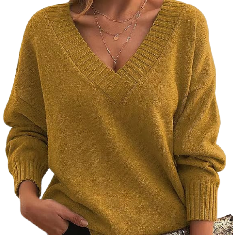 Lena – chique V-hals trui met lange mouwen en effen design