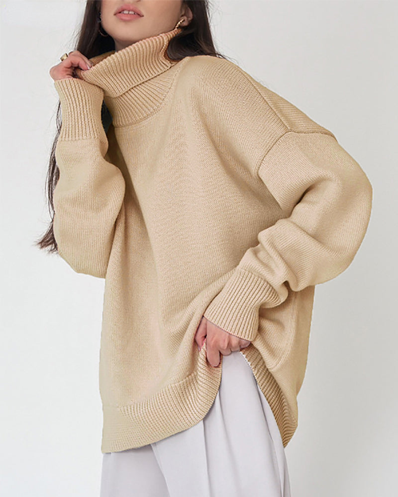Femke – oversized cotton coltrui met lange mouwen en heuplengte
