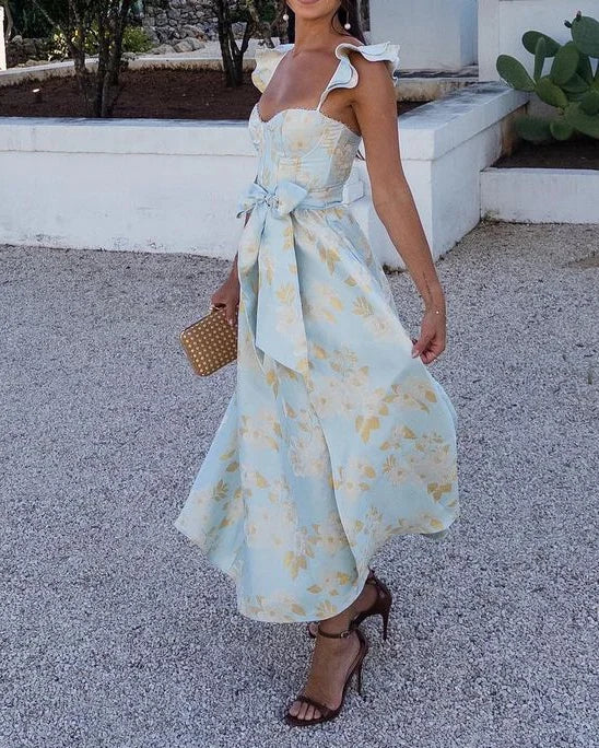 Jessica – Midi jurk met bloemenprint en fijne strikdetail