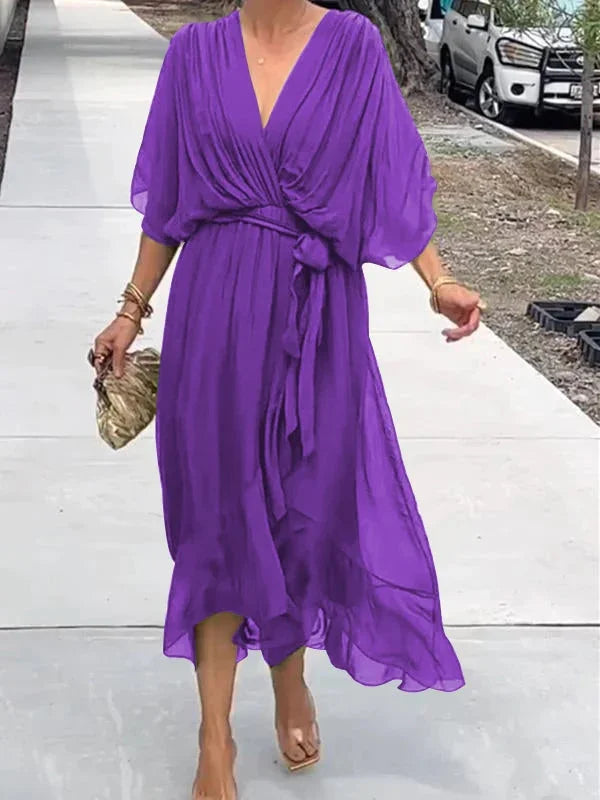 Pienza – midi-jurk van linnen met ceintuur en splitdetails
