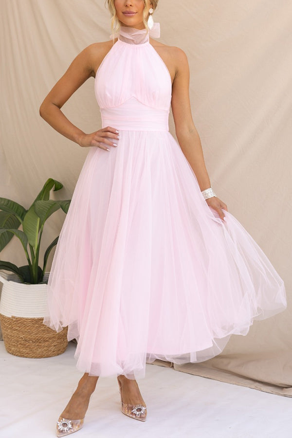 Jildou – Halternek Maxi Jurk Met Zwierige Rok