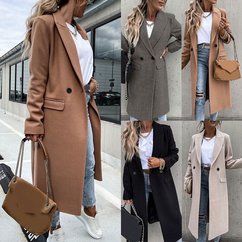 Elena – Lange Wollen Trenchcoat Met Revers En Dubbele Knopen