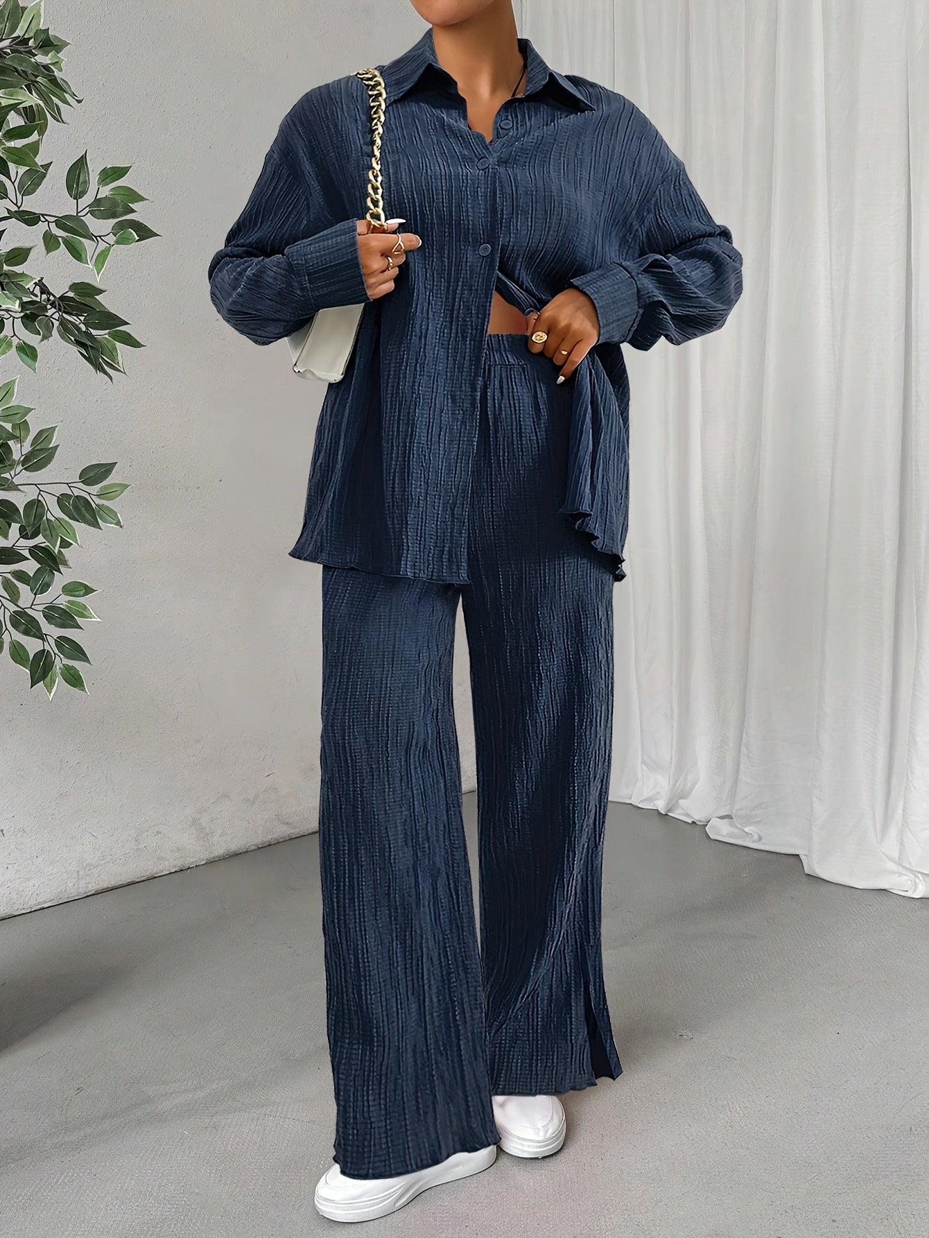 Isabella - Oversized Linnen Zomer Blouse Set Met Wijde Broek