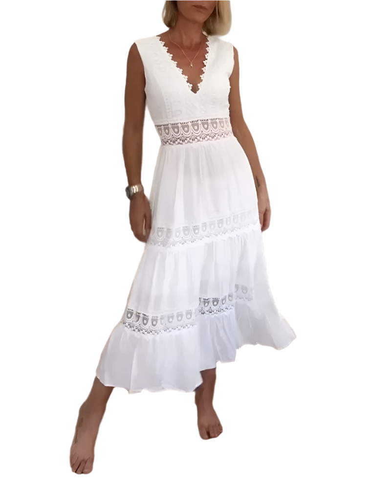 Elena - Getailleerde maxi V-Hals Jurk