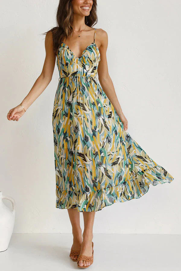 Célia – Midi-jurk met zomerse print en verstelbare bandjes