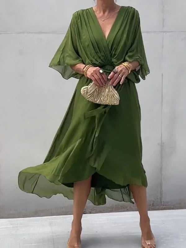 Pienza – midi-jurk van linnen met ceintuur en splitdetails