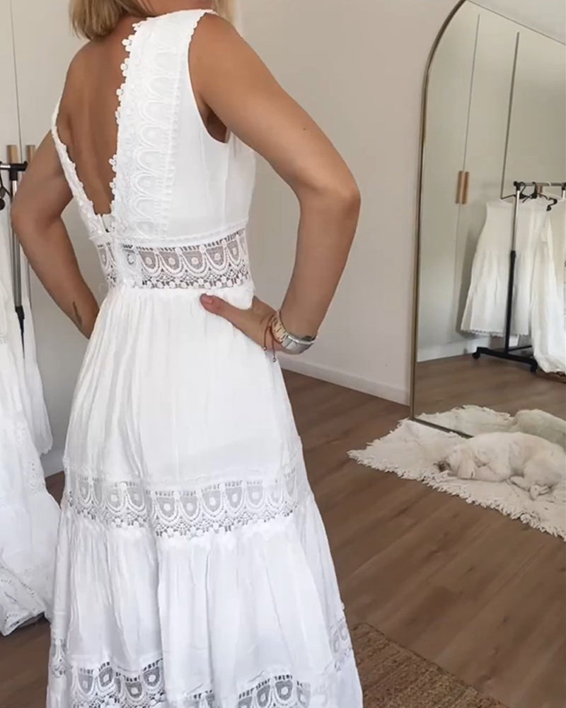 Elena - Getailleerde maxi V-Hals Jurk