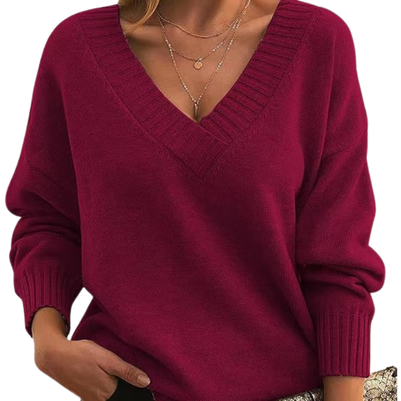 Lena – chique V-hals trui met lange mouwen en effen design