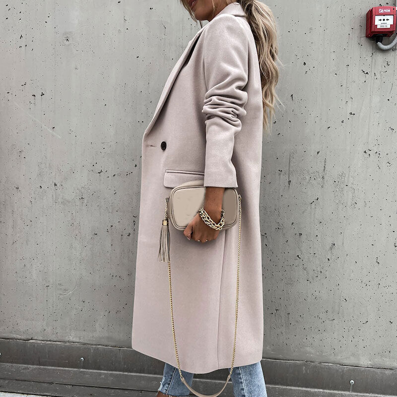 Elena – Lange Wollen Trenchcoat Met Revers En Dubbele Knopen