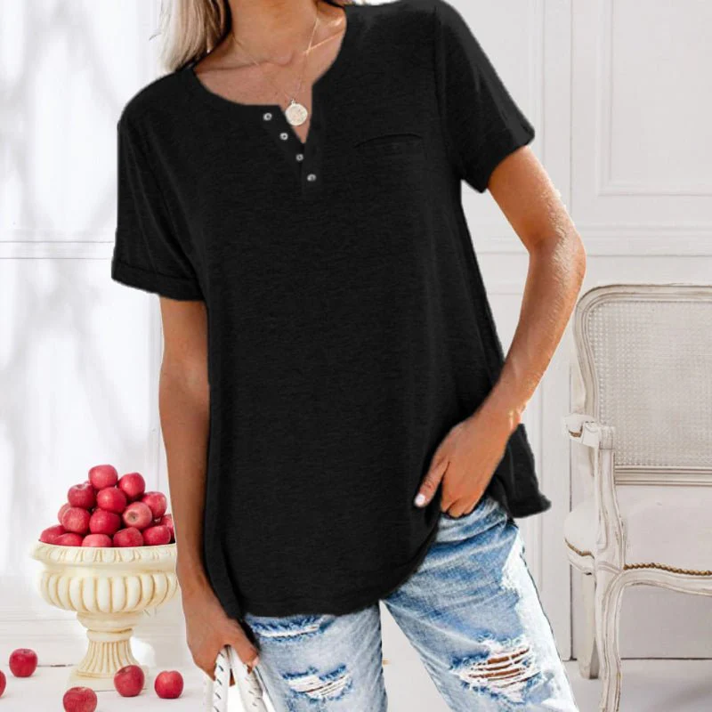 Lynn – Losvallende henley top met knoopdetail en zachte jersey stof