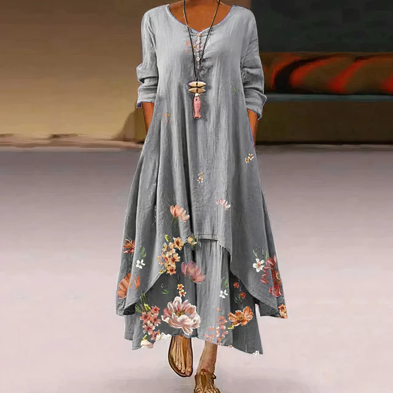 Elina – Bloemenprint Maxi Zomerjurk Met Knopenrij