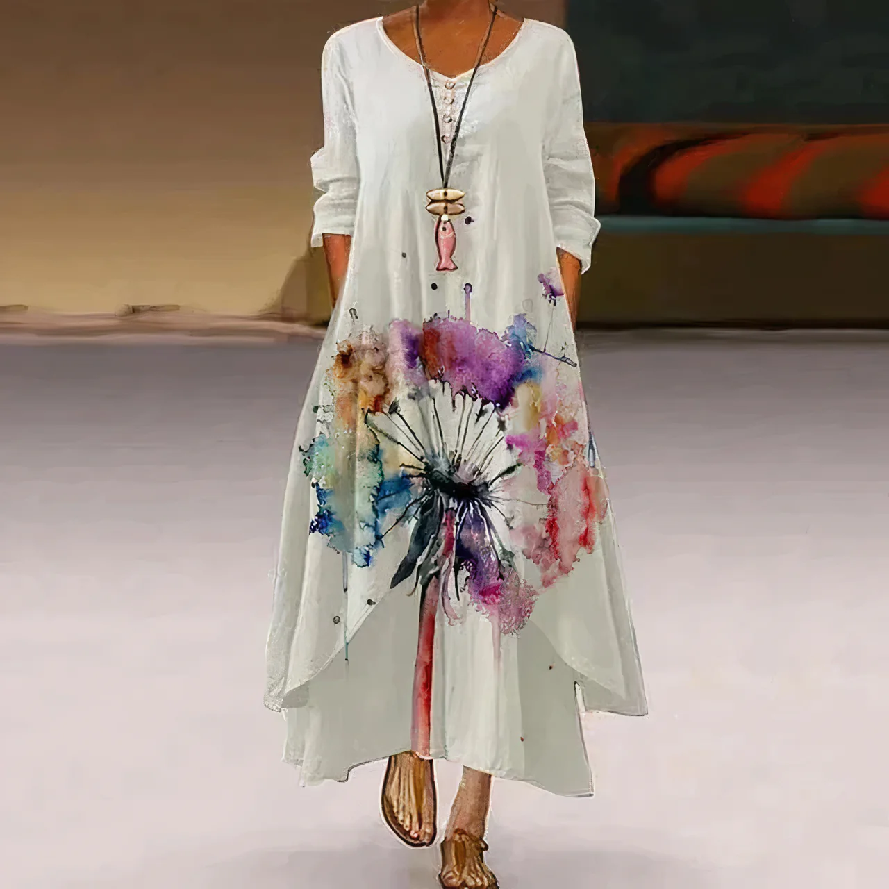 Elina – Bloemenprint Maxi Zomerjurk Met Knopenrij