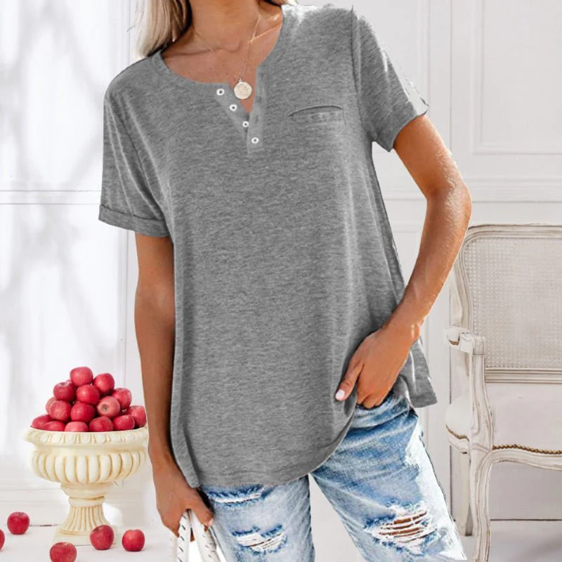 Lynn – Losvallende henley top met knoopdetail en zachte jersey stof