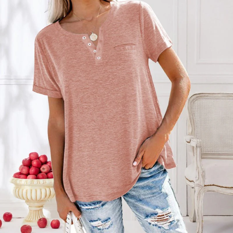 Lynn – Losvallende henley top met knoopdetail en zachte jersey stof
